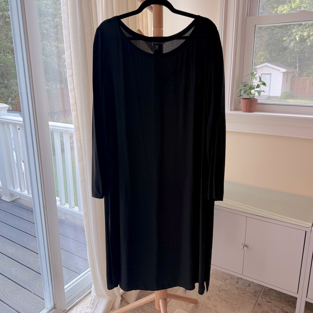 Eileen Fisher Silk Georgette Crepe Longline Tunic - Black - XL
